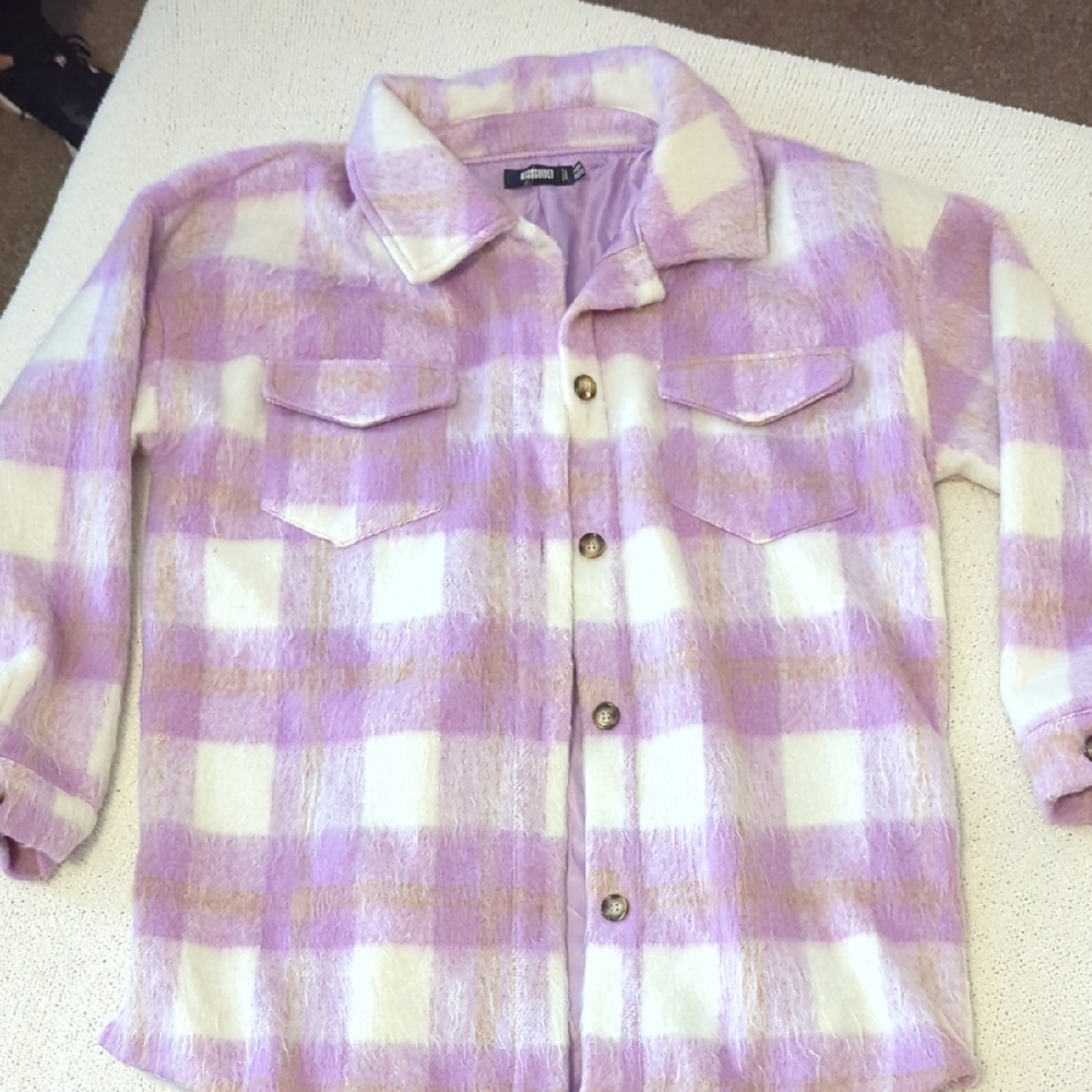 Missguided + Lavender and Cream Plaid Coat